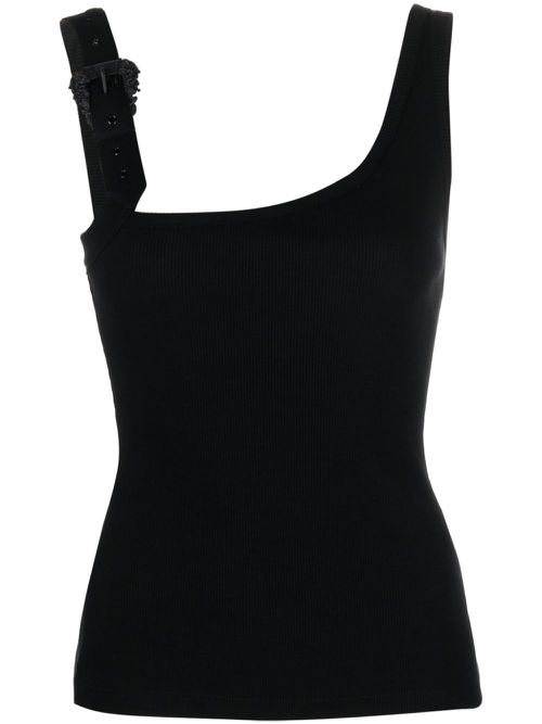 Buckle-embellished ribbed top - Black