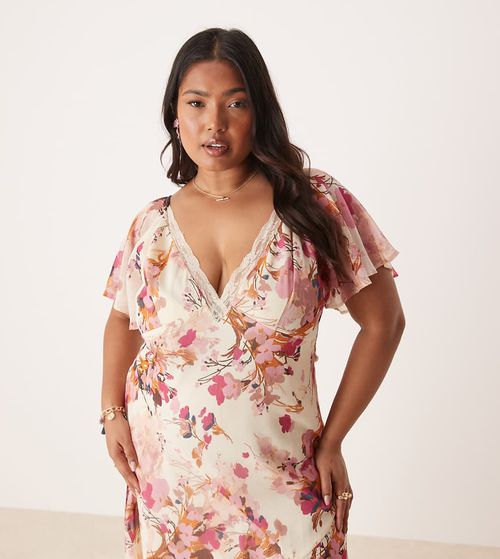 ASOS Curve | ASOS DESIGN Curve lace insert chiffon midi tea dress in floral  print-Multi | Realry