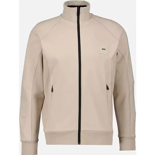 Men's Boss Skaz Rib Full Zip Knitwear Open Beige - Cream - Size: 44