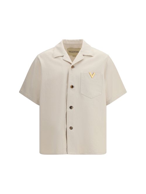 Signature V-Logo Bowling Shirt — Beige