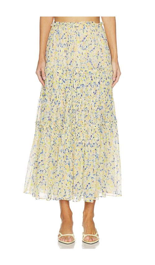 Ulla Johnson Virginie Silk Skirt in Yellow,Blue. 8. Also
