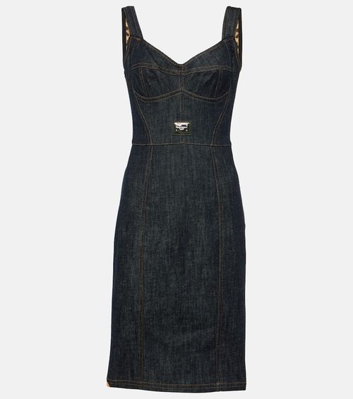 Logo embroidered denim midi dress