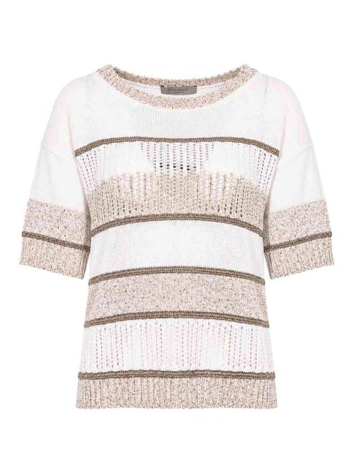 Striped Perforated Cotton and Viscose Sweater
