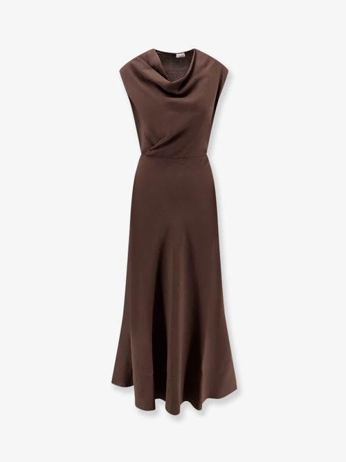 Draped Virgin Wool Twill Dress — Brown