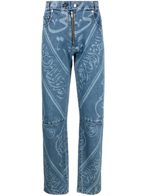 Graphic-print straigh-leg jeans - Blue