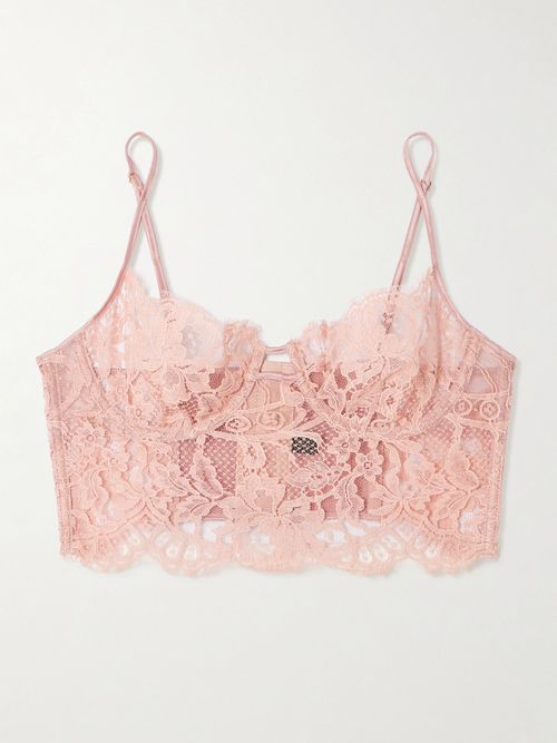 Camille Stretch-silk Satin-trimmed Organic Cotton-blend Lace Underwired Bra - Pink