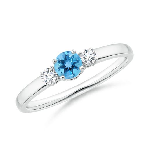Angara 0.32 Carat Classic Round Swiss Blue Topaz and Diamond Three Stone Engagement Ring in Silver