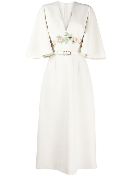 Floral-appliqué midi dress - Neutrals
