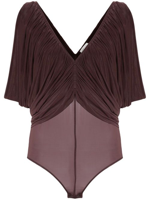 Ruched V-neck bodysuit - Brown