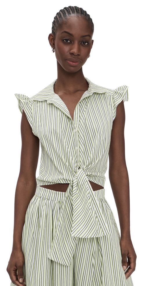 Sophie Stripe Flutter Sleeve Marianna Top Ivory/Lime
