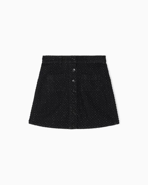 Black Denim Mini Skirt with Rhinestone Appliques