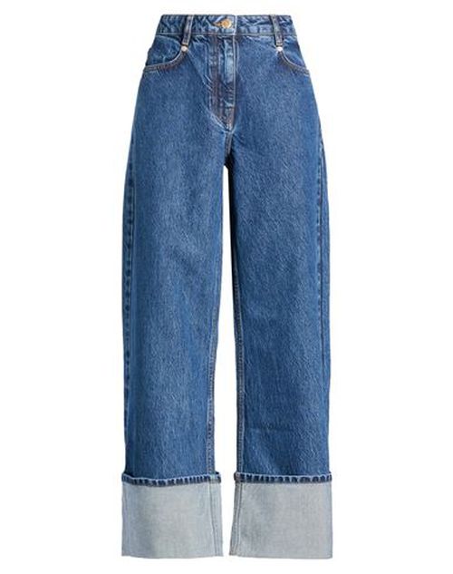 Denim Wide Pants Details Tricot Low Waist Woman Jeans Blue Size 26 Cotton, Tencel