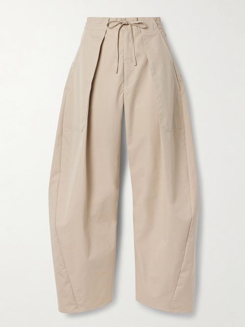 Clemence Pleated Cotton-blend Twill Barrel-leg Pants - Neutrals