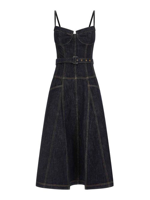 Indigo Denim Flared Midi Dress