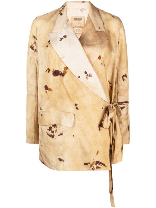 Graphic-print side-fastening blazer - Brown