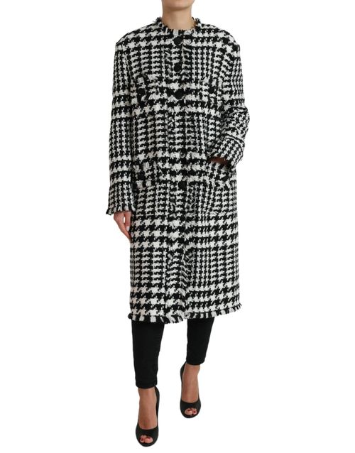 Houndstooth Tweed Trench Coat — Black