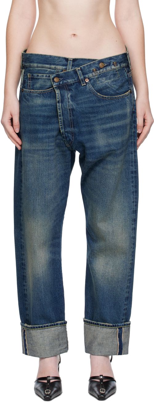 Blue Cuffed Crossover Jeans
