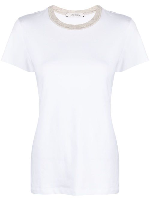 Metallic-threading cotton-blend T-shirt - White