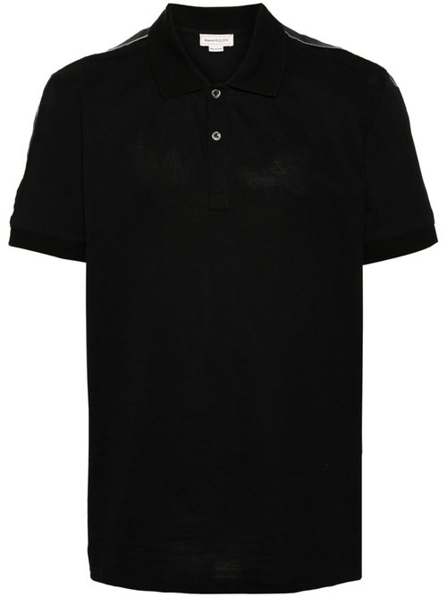 Logo-tape cotton polo shirt - Black