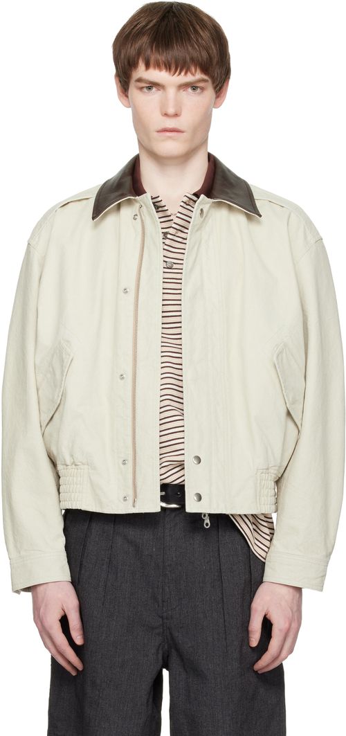 Off-White Leather Collar Washed Cationized Bomber Jacket
