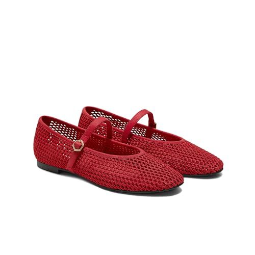 VIVAIA Nelly Women's Mary Jane Flats Comfortable Mesh Almond Toe Ballet Flat Shoe Lightweight Soft Breathable Dress Shoes Cream Mesh