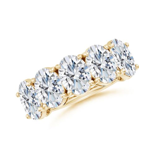 Angara 5.0 CTW Lab-Grown Oval Diamond Five Stone Classic Anniversary Ring in 18K Yellow Gold