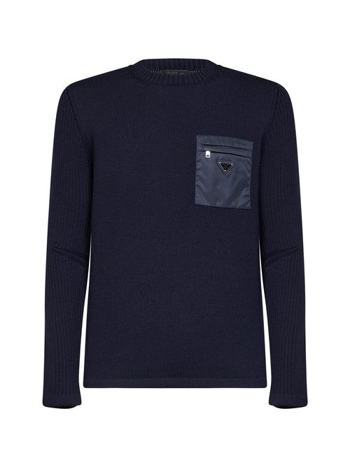 Virgin Wool Ribbed Crewneck Sweater — Navy