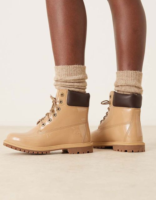 Premium 6 inch boots in wheat tan patent leather-Brown