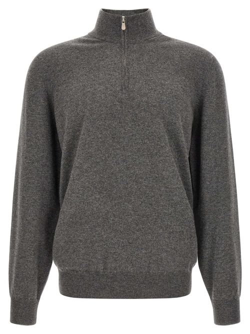Grey Solid Mock Collar Sweater