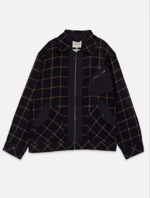 Men's Zip-Through Shirt Jacket In Navy/orange Check