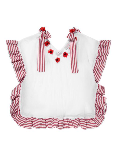 Striped ruffled casual dress - White