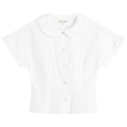 Women's Curved Collar Cap Sleeve Shirt in White