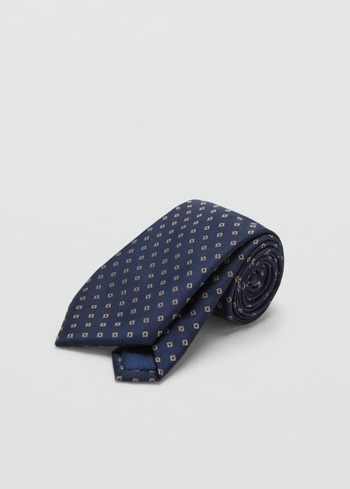 Geometric patterned silk tie navy - Man - One size - 