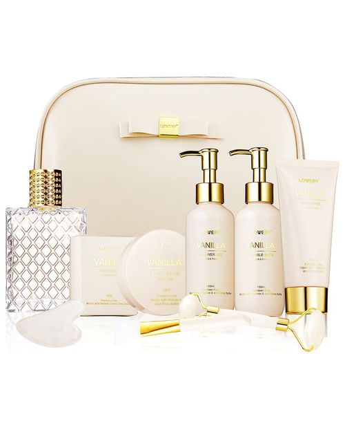 Luxury Spa Kit Premium Vanilla Bath & Body In Leather Bag