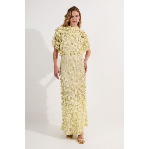 Karen Millen Women's Crystal Applique Angel Sleeve Woven Maxi Dress in Lime