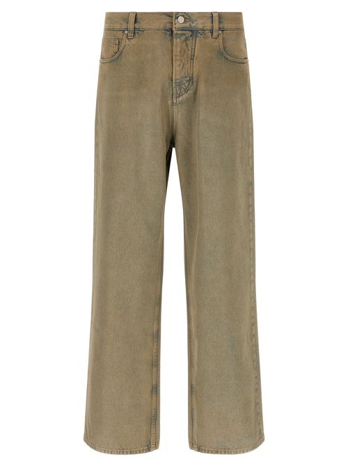 Overdyed Cotton Straight-Leg Jeans — Beige