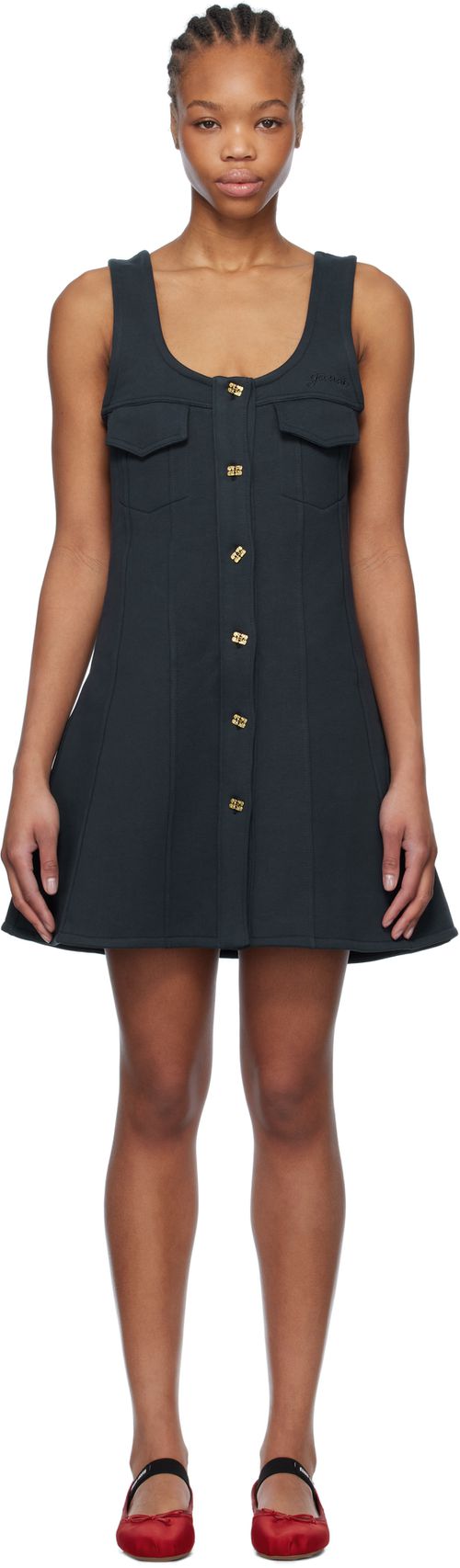 GANNI Navy Heavy Fleece Minidress
