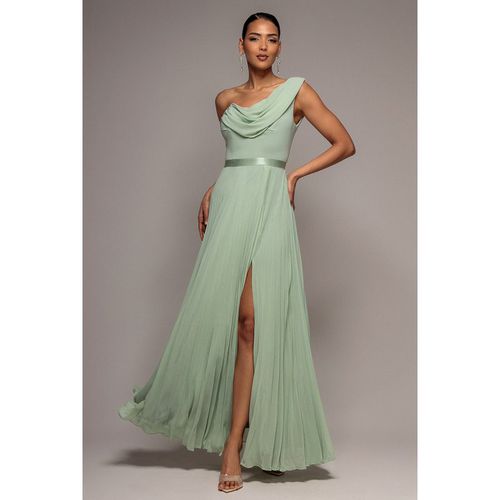 Goddiva Cowl Neck One Shoulder A Line Chiffon Maxi Dress - Sage Green