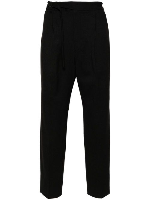 Elasticated-waist cotton trousers - Black