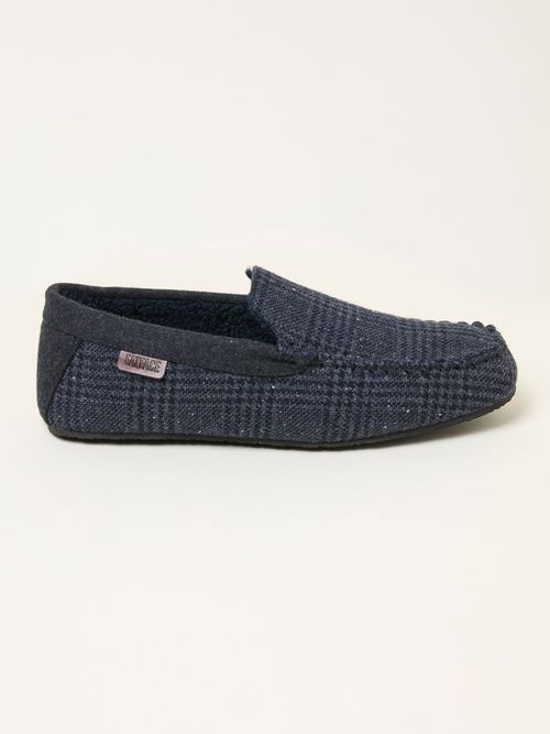 FatFace Noah Navy Check Moccasin