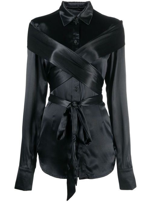 Wraparound-strap satin shirt - Black