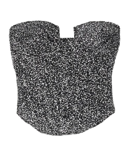 Strapless glittered tulle bustier top