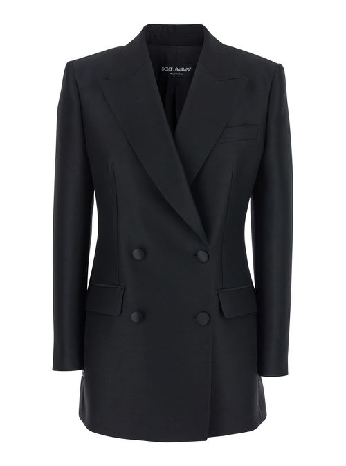 Black Double-breasted Jacket With Peak Revers In Wool And Silk Woman