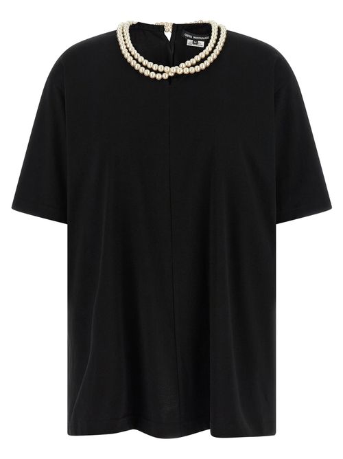 Pearl-Embellished Crew Neck T-Shirt — Black