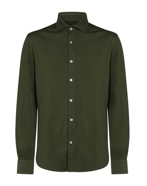 Man Shirt Military green Size 16 Cotton, Elastane