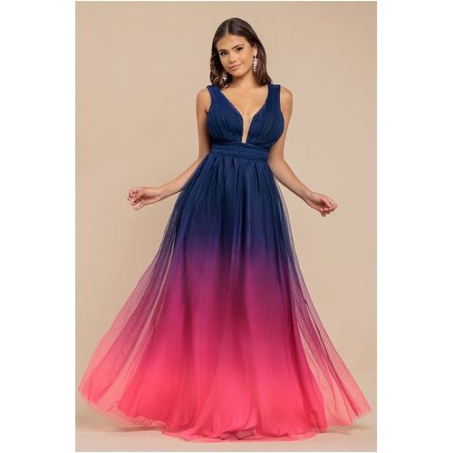 Goddiva Sleeveless Ombre Pleated A-Line Maxi Dress - Pink Ombre