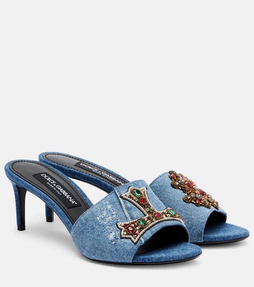 Crystal-embellished denim mules