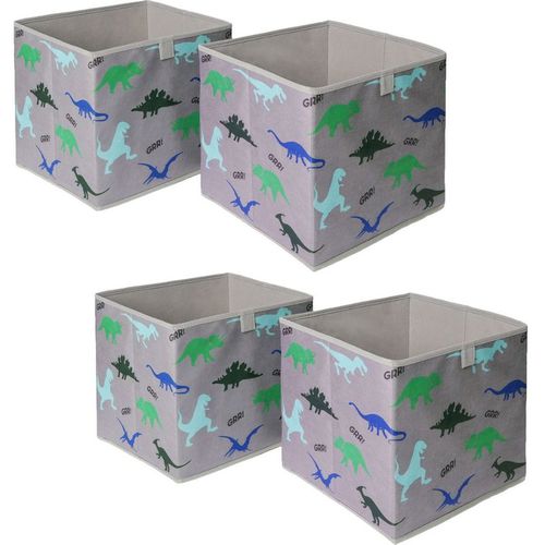 Pack of 4 x Dinosaur Print Cube Storage Boxes
