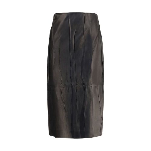Crinkled Lambskin Midi Skirt — Black