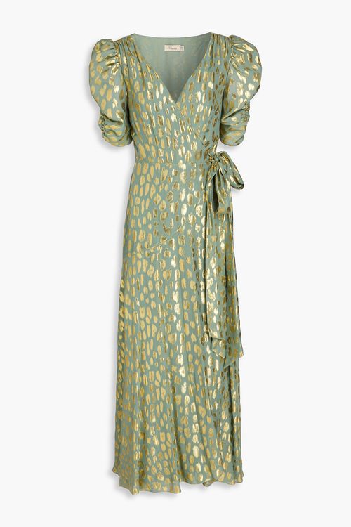 Kyra metallic fil coupé georgette maxi wrap dress - Green - UK 8